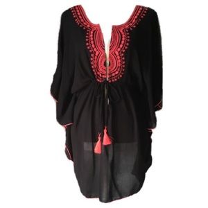 OP Tie Waist Embroidered Beach Pool Coverup